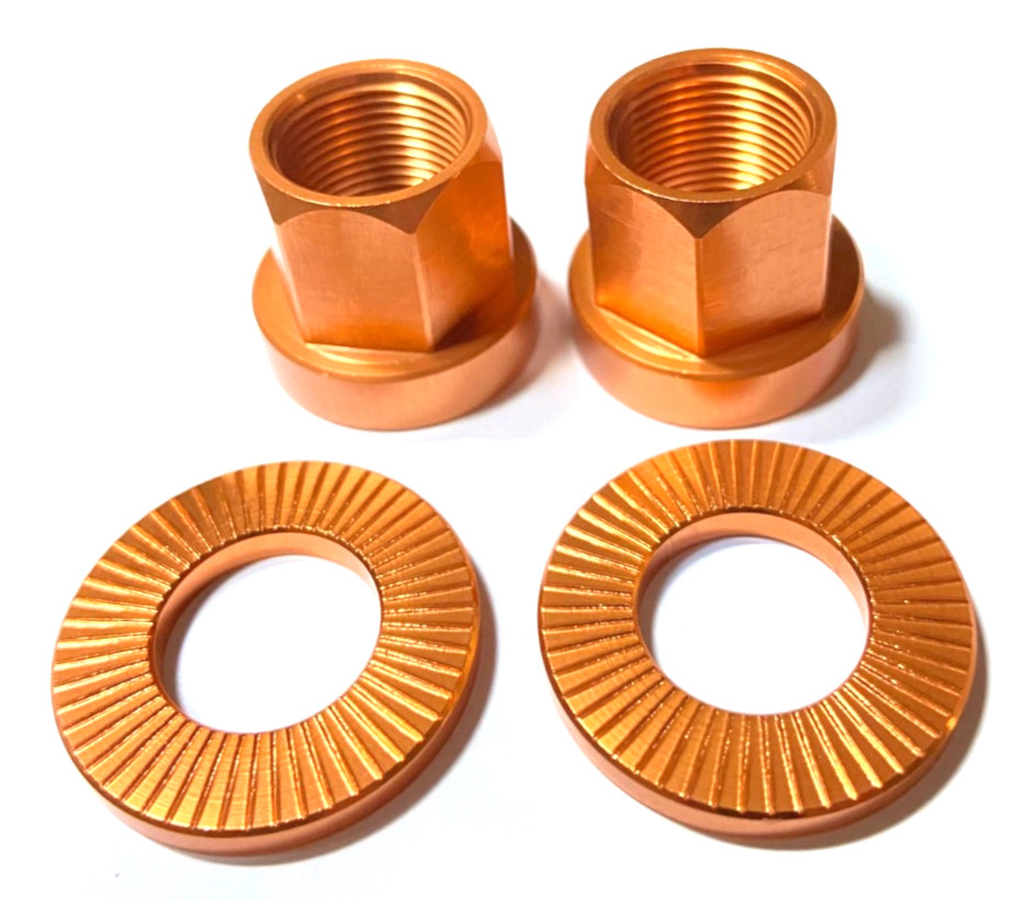 2 x SHADOW CONSPIRACY BMX BICYCLE AXLE NUTS + WASHERS 14mm COPPER ORANGE NEW