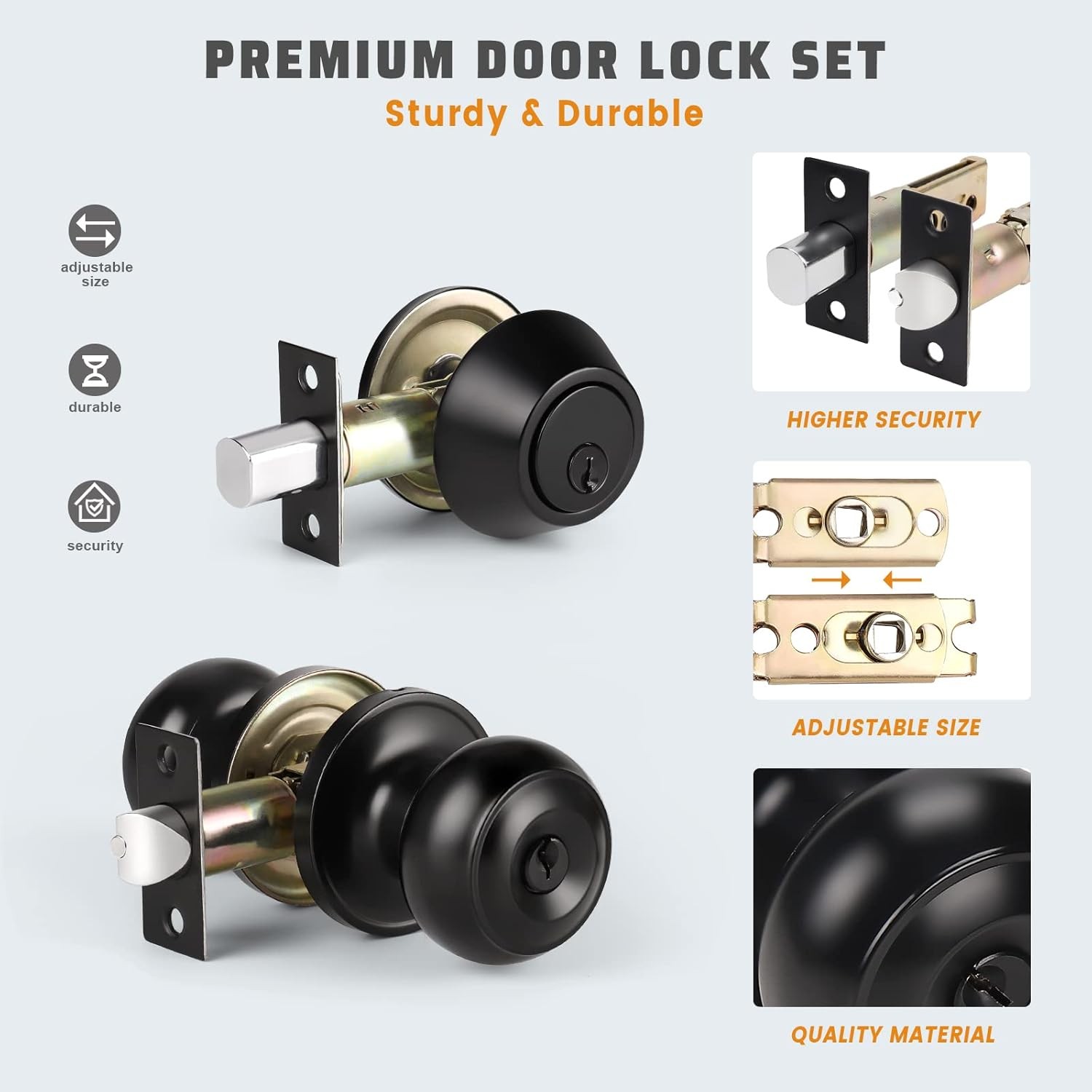 3 Pack Keyed Alike Entry Door Knobs and Single Cylinder Deadbolt Lock Combo Set