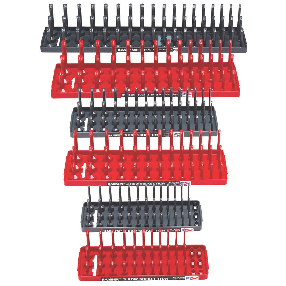 HANSEN 92013 Socket Tray Set,Gray/Red,Plastic 61CU25