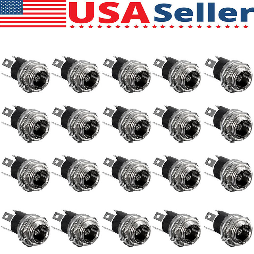 20xDC Power Socket Mount With Threaded Nut Panel Connector 3-Pin 5.5 x 2.1mm