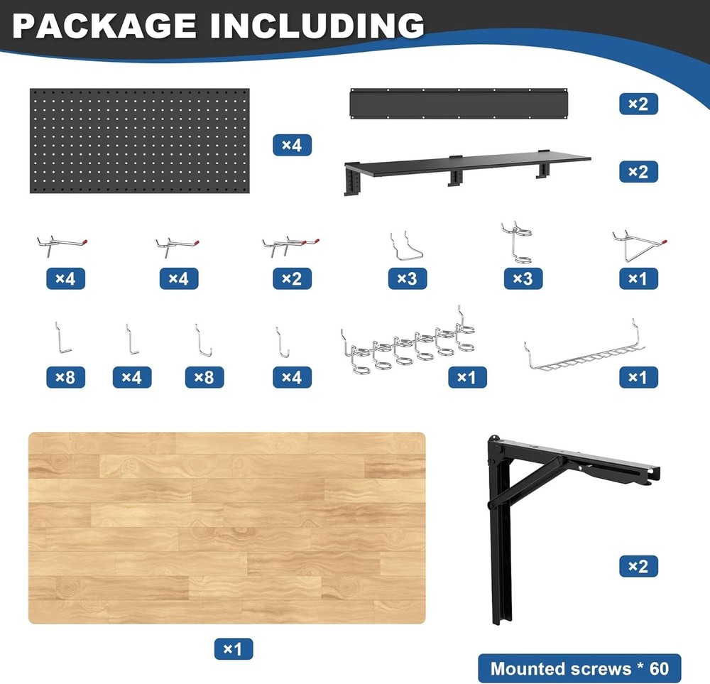 Wall Mounted Workbench with Pegboard, Folding Down Work Table Metal Pegboard ...