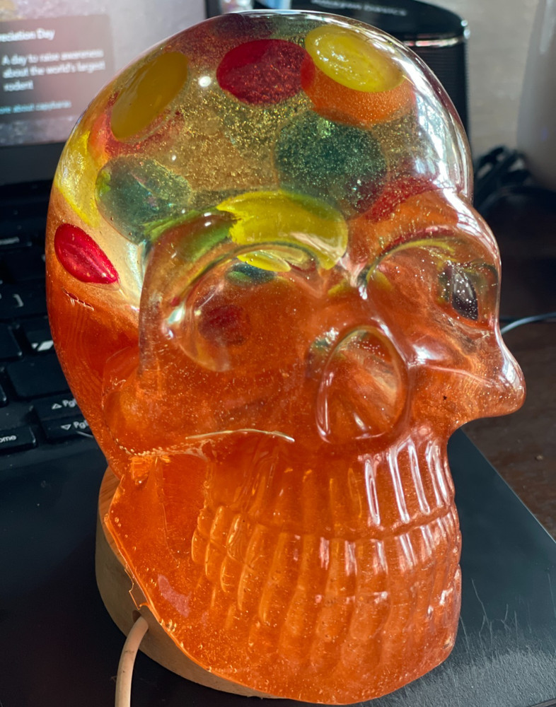 Rainbow Brain Resin Skull Extra Large Includes USB lighted base Handcrafted New