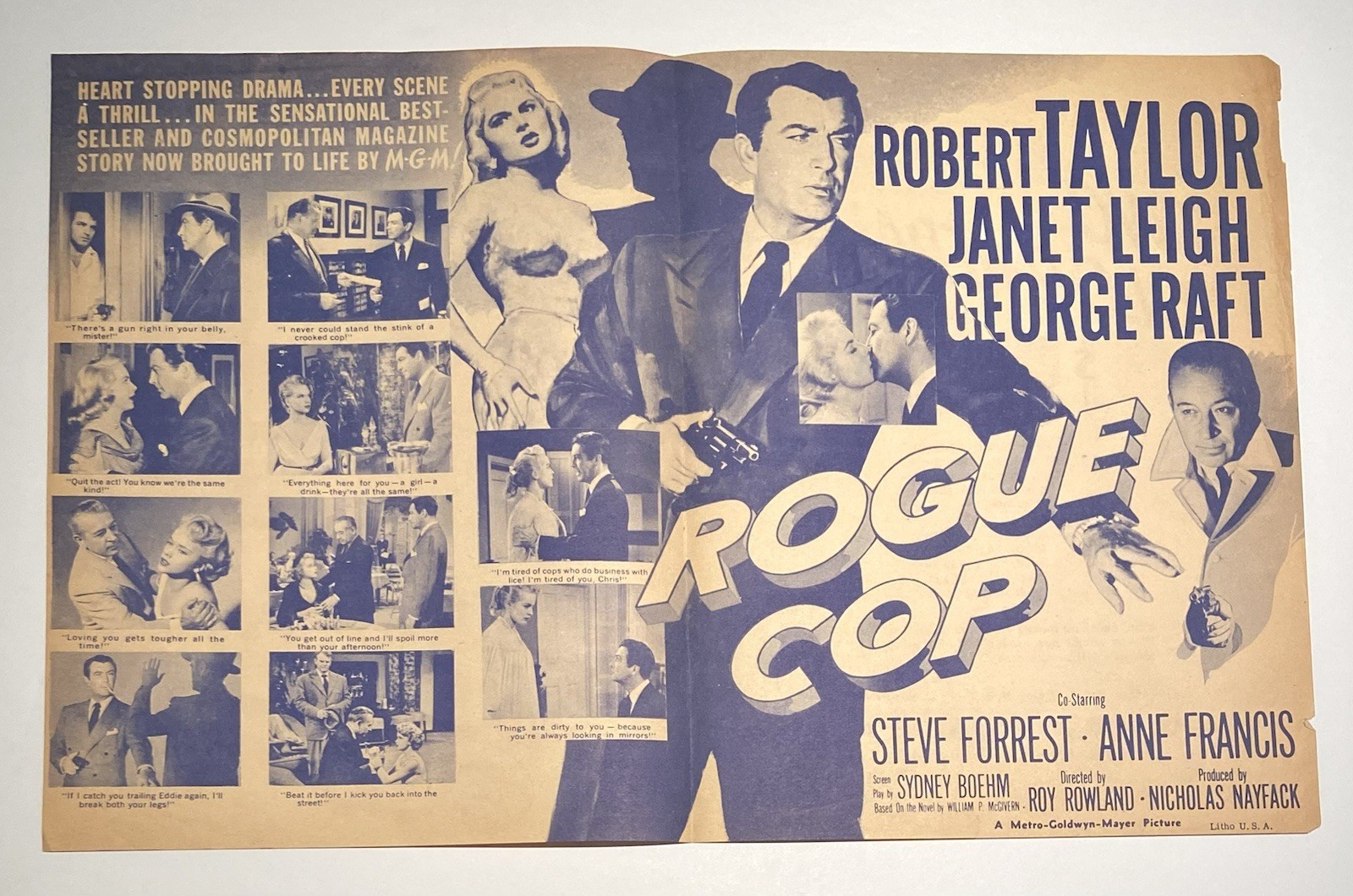 ROGUE COP - Vintage 1954 Film Noir ROBERT TAYLOR Movie Herald Flyer JANET LEIGH