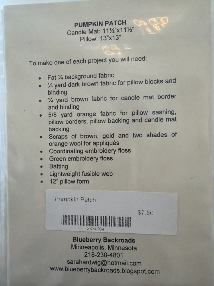 Blueberry Backroads Pumpkin Patch Quilt Pattern 026 Pillow Mat