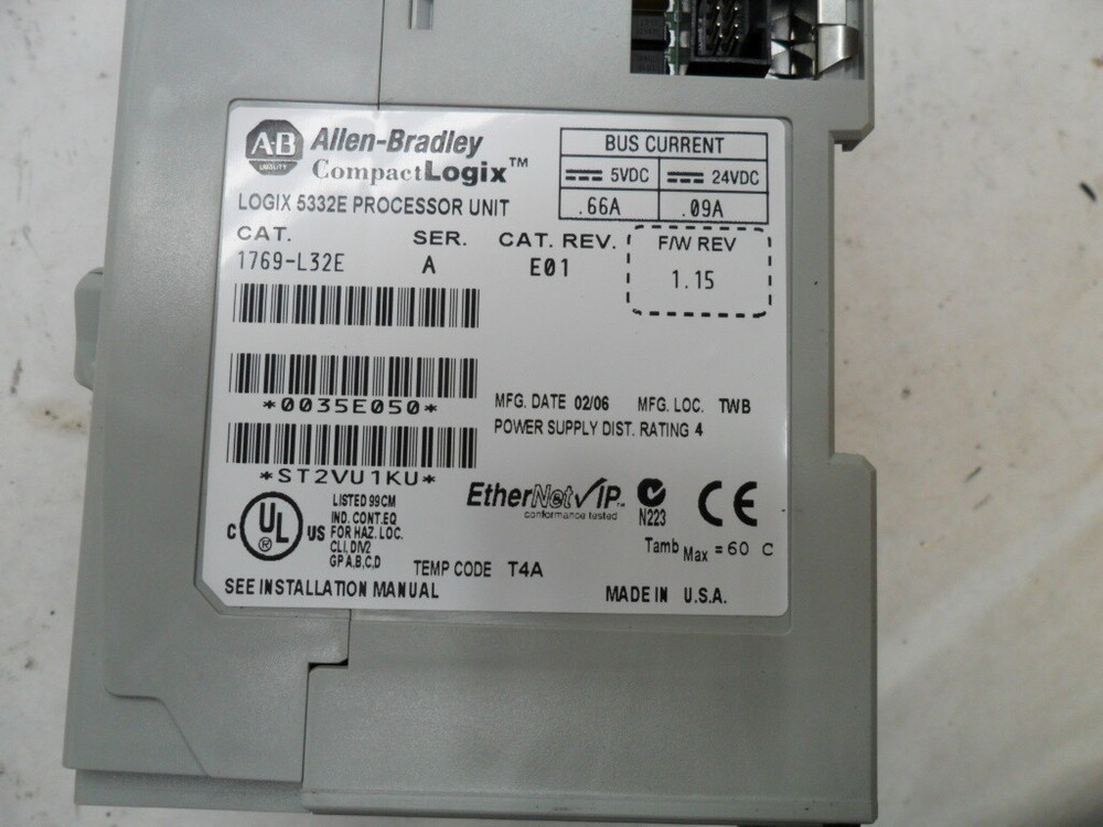 ALLEN BRADLEY 1769-L32E /A COMPACTLOGIX ETHERNET PROCESSOR MODULE 5-24VDC