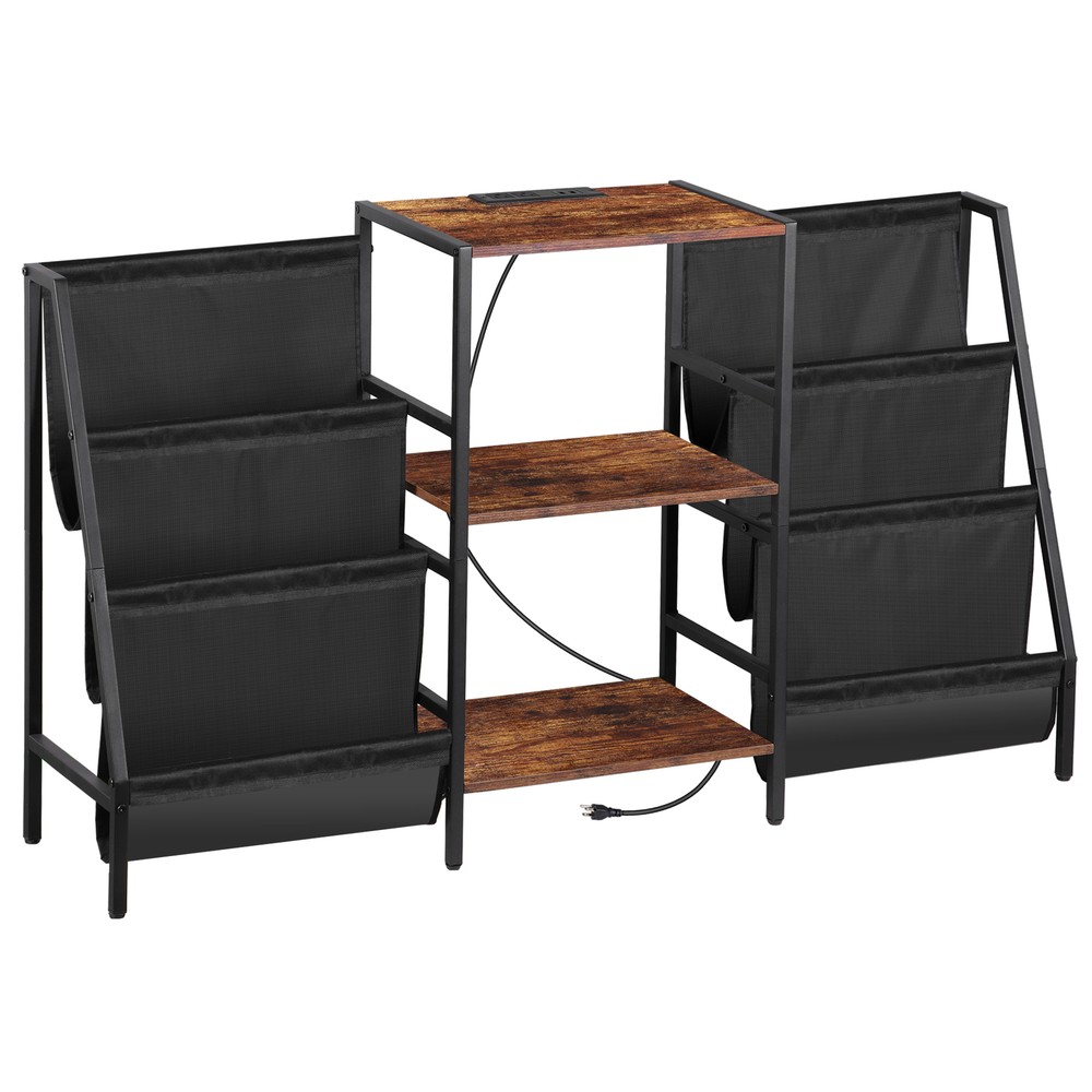 Large Vintage Record Player Table Vinyl Display Shelf w/ Power Outlets & Socket