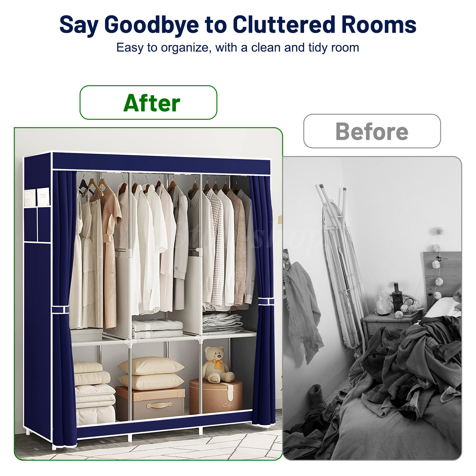 Design Portable Closet Wardrobe Clothes Rack Storage Organizer Shelf Blue-green