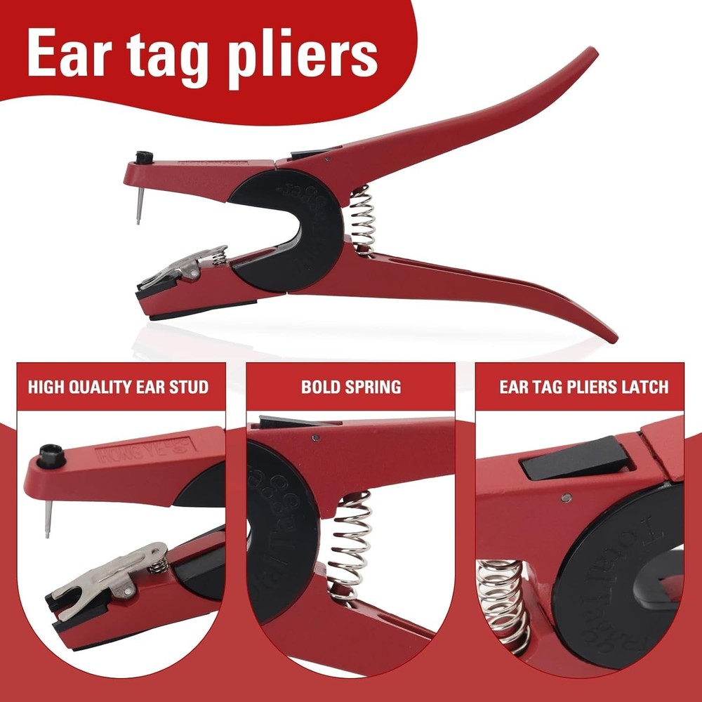 Livestock Ear Tags Kit with Applicator - Red