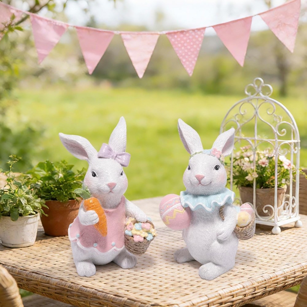 Charming Easter Bunny Figurines Set - Eco-Friendly Spring Decor for Home