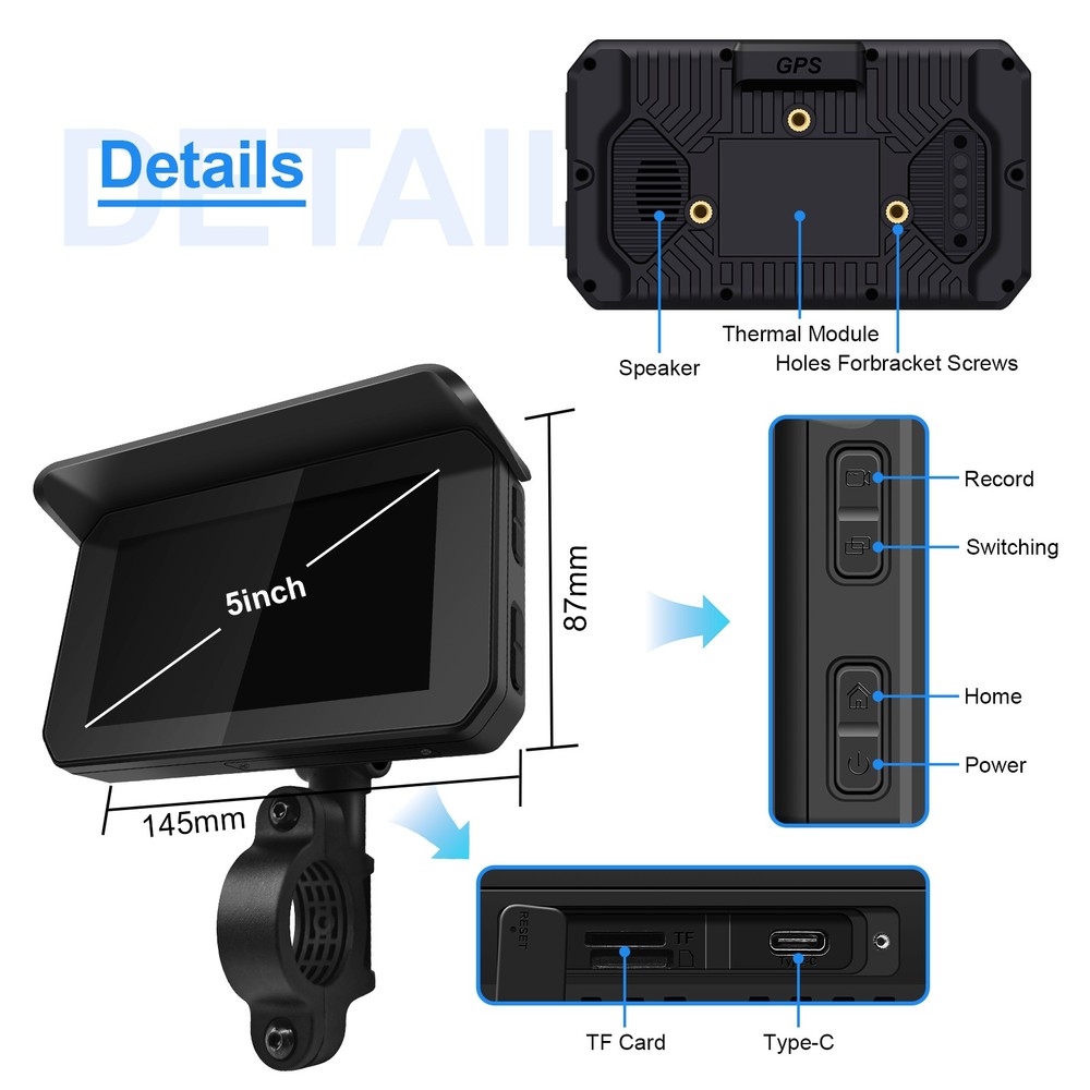 Portable 5" Motorcycle CarPlay GPS Navigation Wireless Android Auto Waterproof