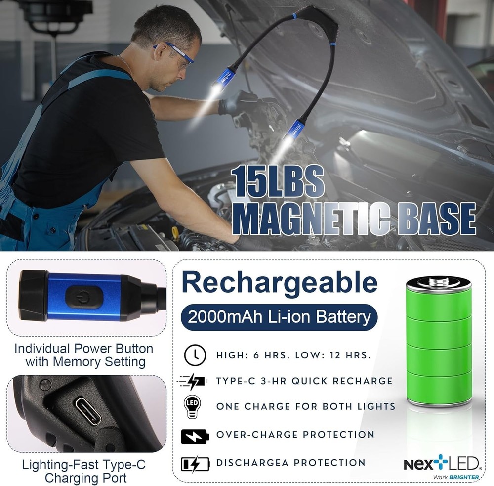 Flexible USB-C Rechargeable Neck Work Light - Waterproof & Impact Resistant
