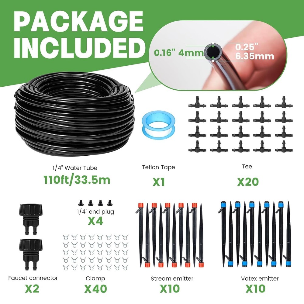 110FT Drip Irrigation Kit - Effortless Automatic Watering System for Your Garden