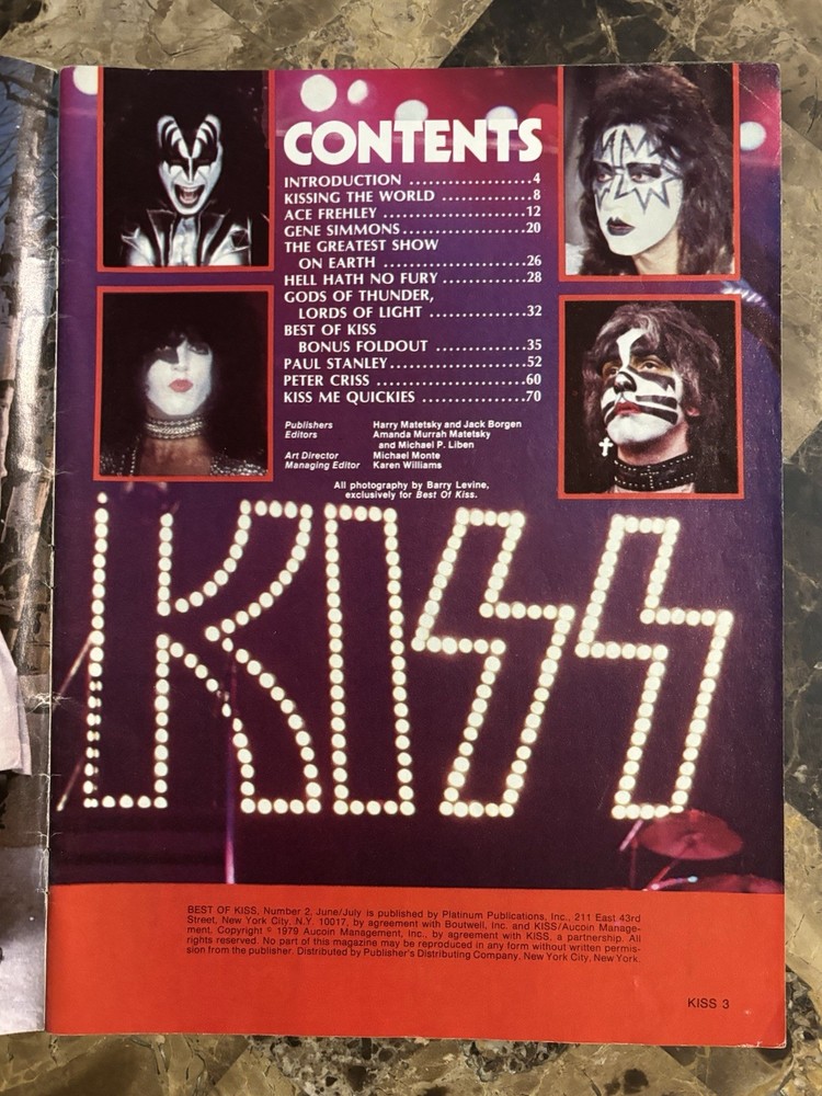 1979 PLATINUM; THE BEST OF KISS NO. 2, OFFICIAL KISS MAGAZINE, NO POSTER DAMAGED