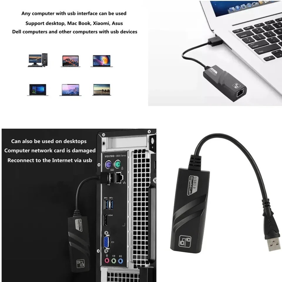 USB 3.0 Gigabit Ethernet LAN RJ45 1000Mbps Network Adapter For Windows PC LOT