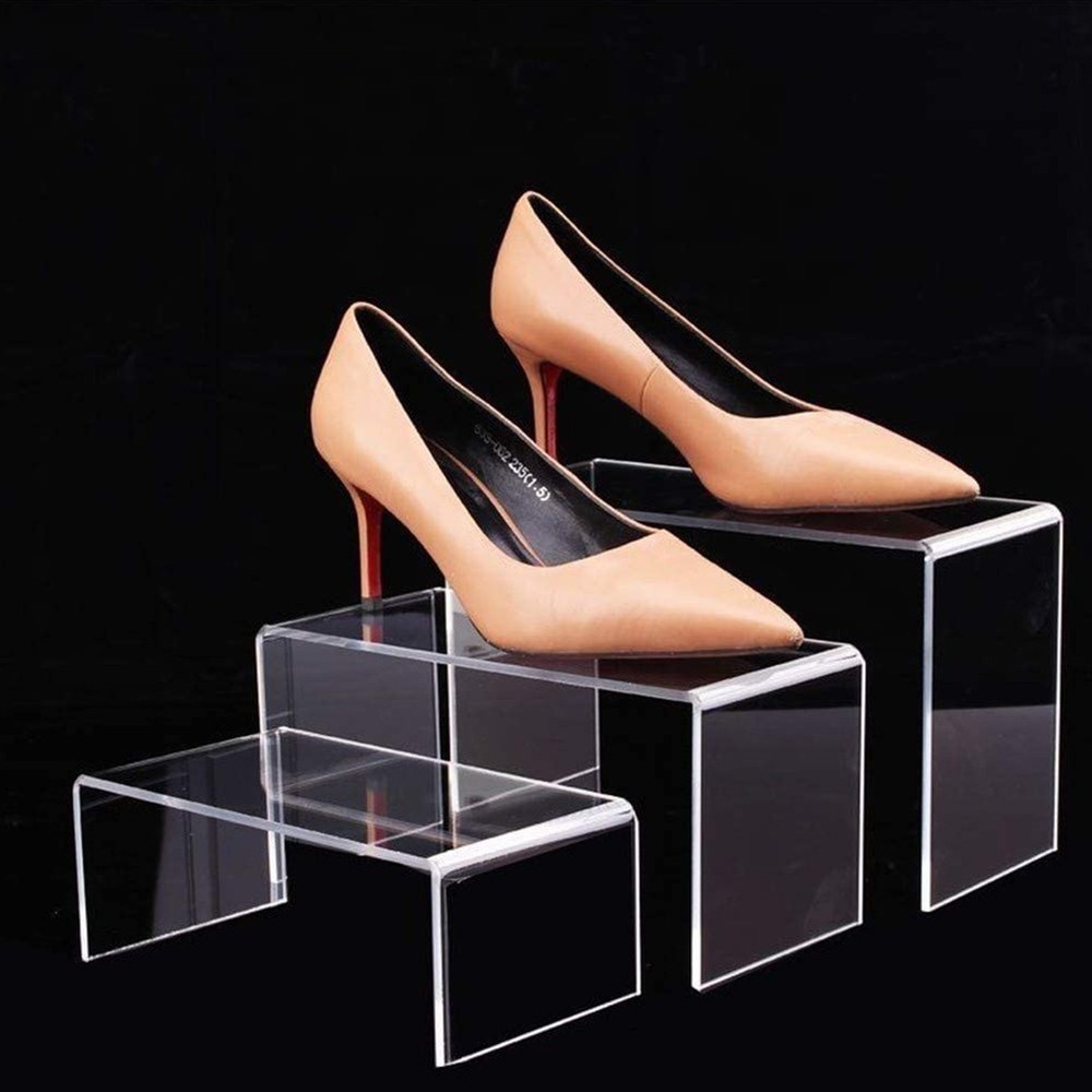 Display Stand Shelf Holder Rectangle Risers Transparent Trophies 3 Tier