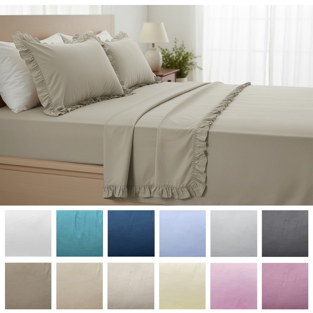 Solid Color Hedgehog Ruffle Pillowcase Double Cotton Sheet Set