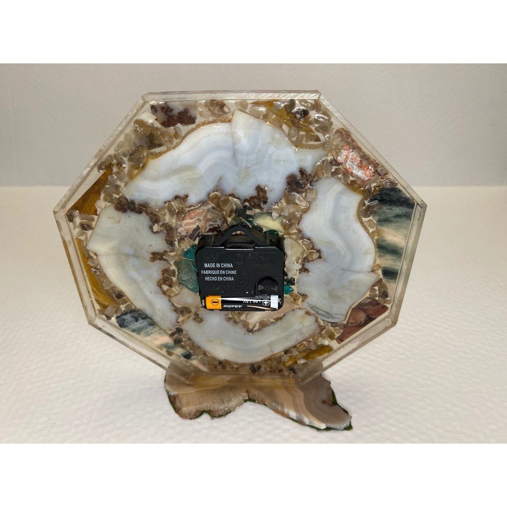 Vtg Vomit Clock Agate Mosaic Octagon Boho MCM handmade Decor