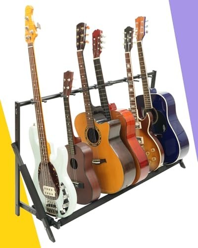 Multi Guitar Stand Rack - Foldable 7 Holder, Adjustable Height & Width, Easy Sto