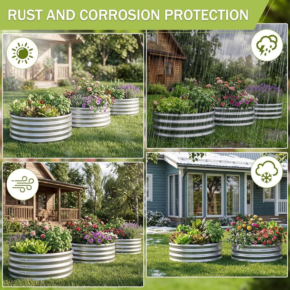 Round Galvanized Raised Garden Bed Planter Vegetable Flower