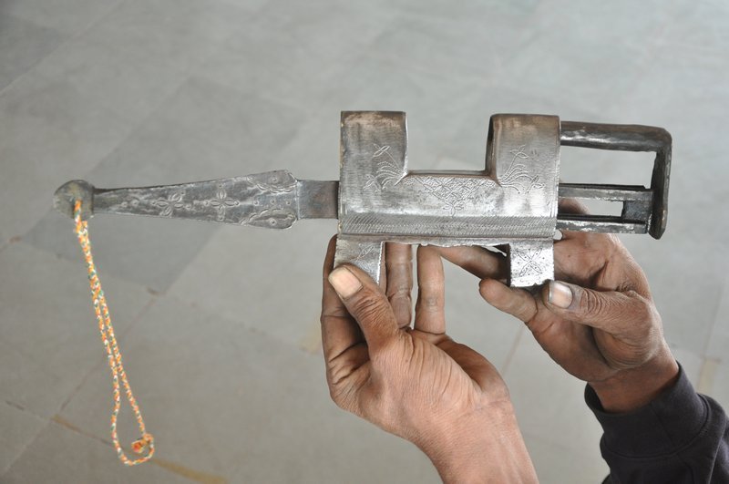 Vintage Iron Engraved Handcrafted Unique Solid Heavy Strip System Padlock