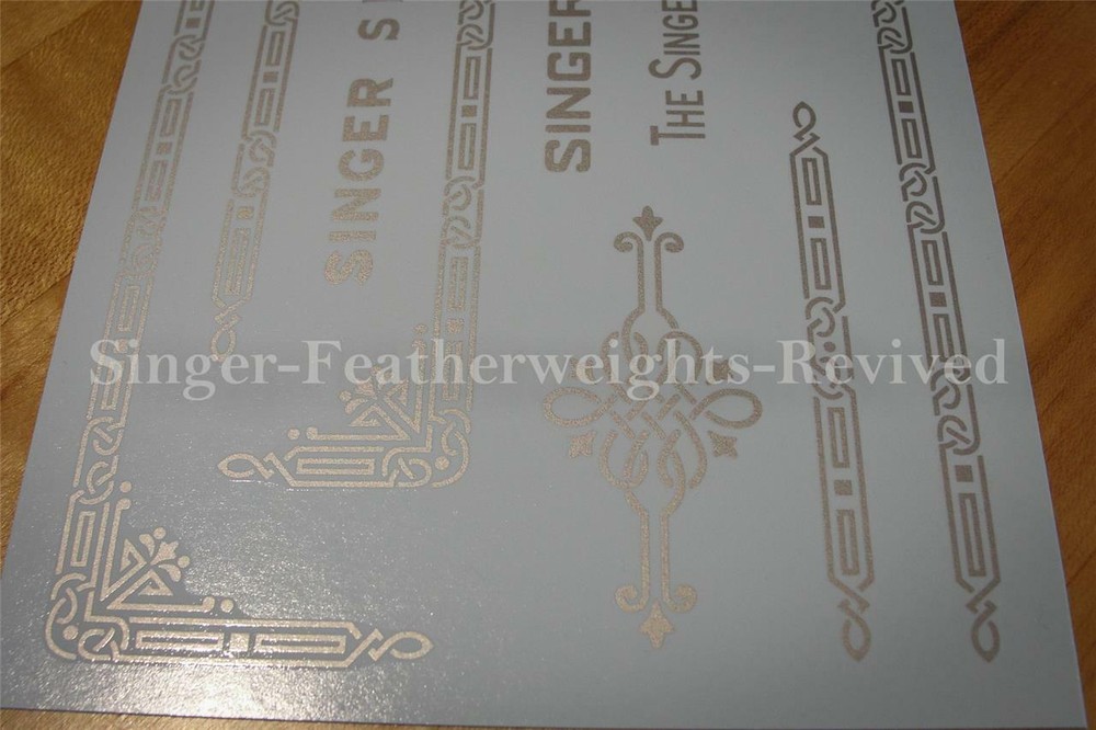 SINGER FEATHERWEIGHT SILVER METALLIC PRE TRIMMED DECALS, SCREEN PRINTED (5 SETS)