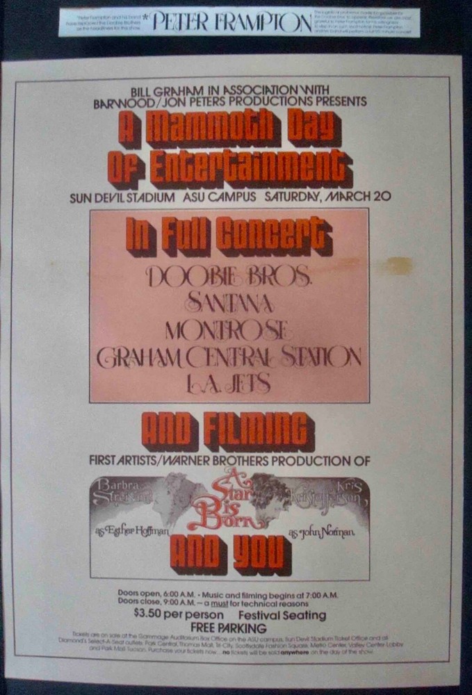 A STAR IS BORN TEMPE 1976 concert poster SANTANA PETER FRAMPTON 20x25.5 BGP