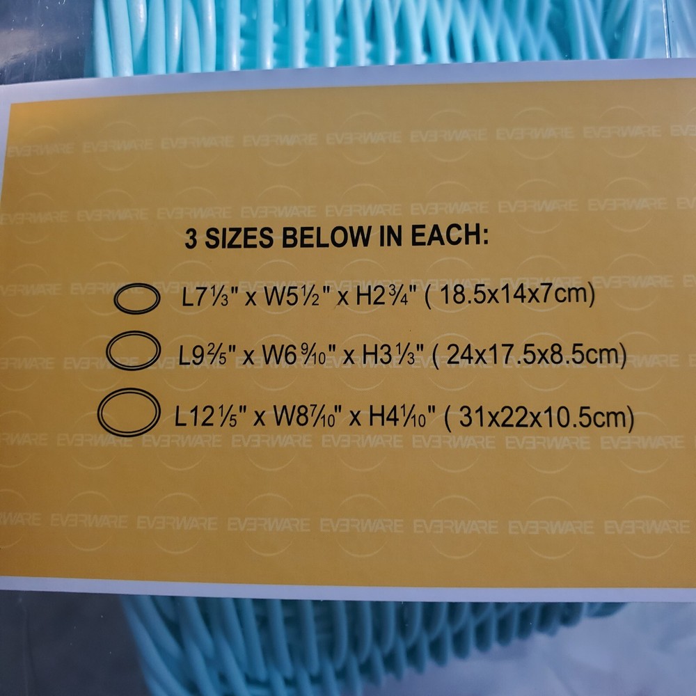 3 woven plastic baskets. sky blue