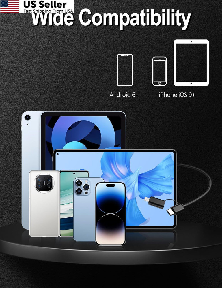 Endoscope Camera with Light, 1920P HD Borescope 8 Adjustable LED black