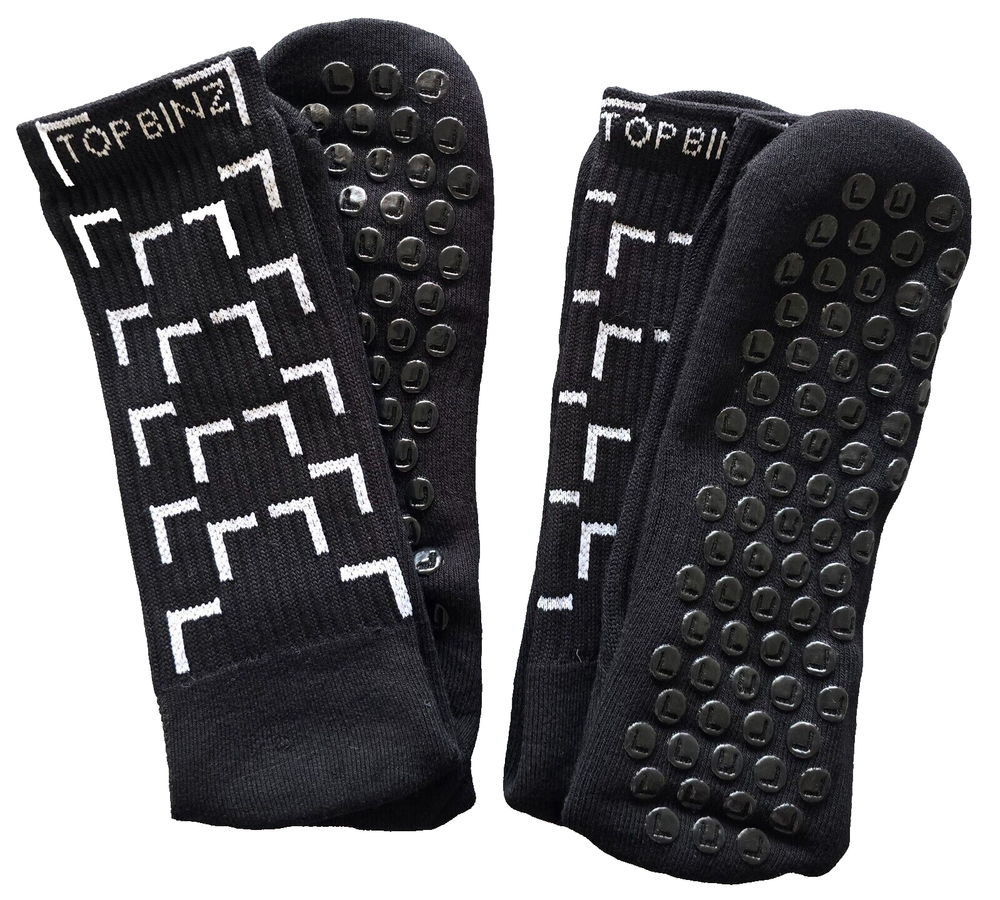 TOP BINZ Black Soccer Grip Socks 2 Pack, 4 Pack