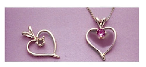 4mm Single Accented Solid Silver Pre-Notched Heart Pendant Setting