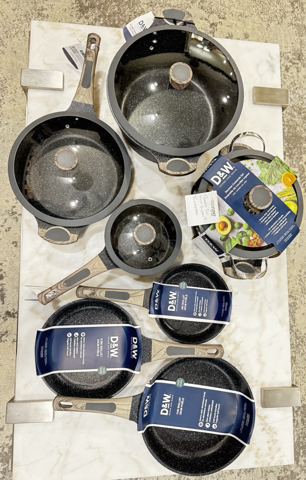 D&W Deane & White Cookware Casserole Pan Collection 12 Pc Set Charcoal Gray