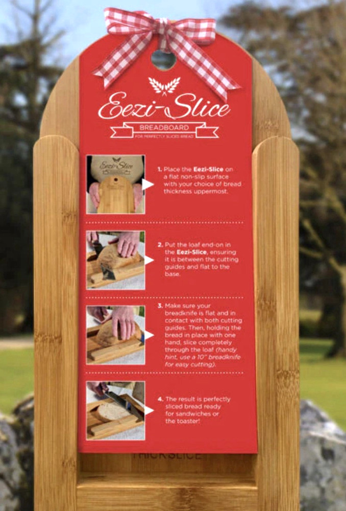 Eezi-Slice Breadboard Bread Slicer, Bamboo, Double Sided Thick/Thin NWT