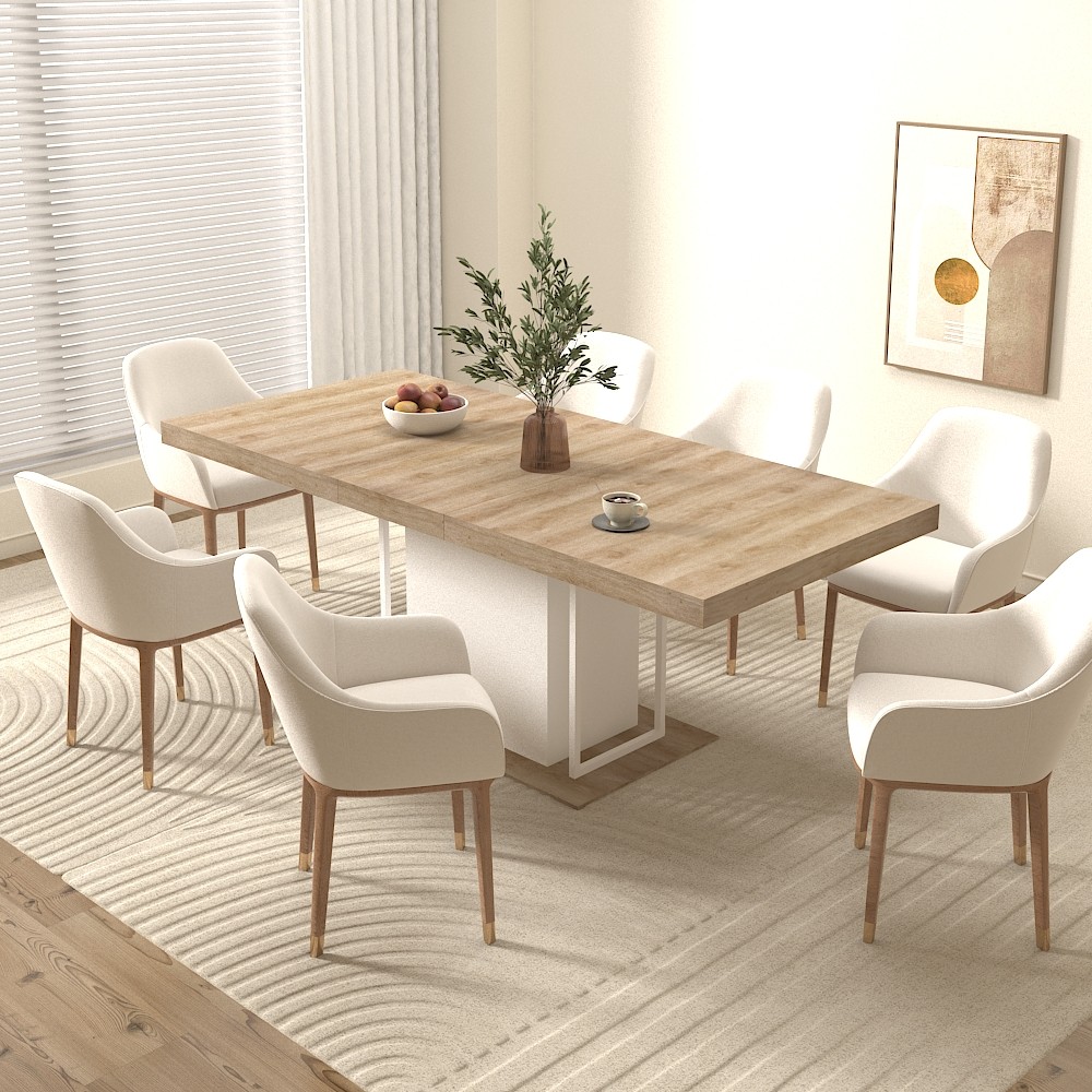 Rectangle extendable dining table for 6-10 people aged effect wood 160-200 cm