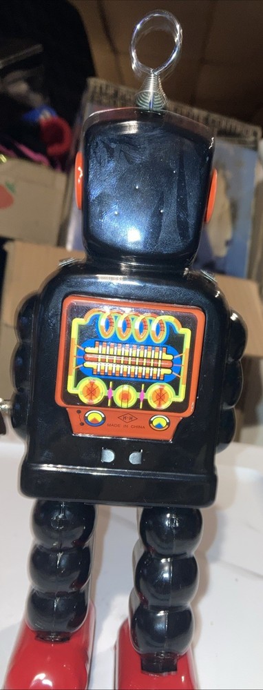 HIGH WHEEL ROBOT BLACK VERSION MECHANICAL WIND UP TIN ROBOT MINT