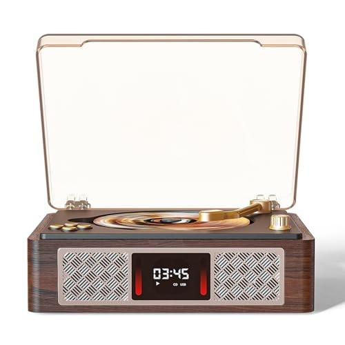 Retro CD Player with 3.5 mm Stereo Amplifier, Desktop CD Player Bluetooth for
