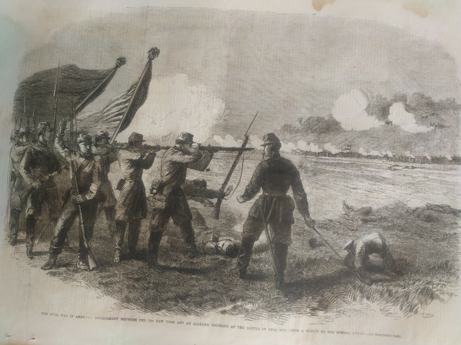 vintage print   Battle Of Bull Run   71st New York and an Alabama Regiment 1861