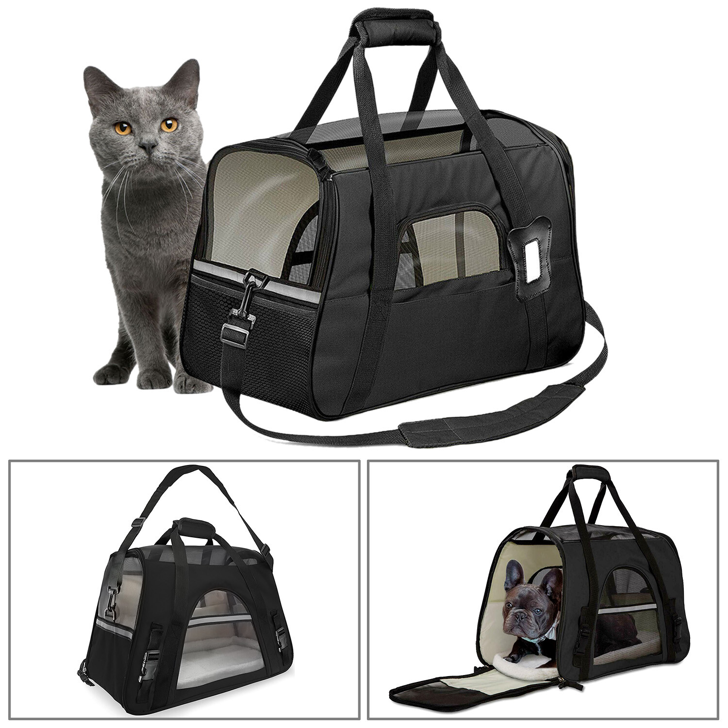 Pet Dog /Small Cat Carrier Soft Sided Comfort Bag Travel Case Airline Approved