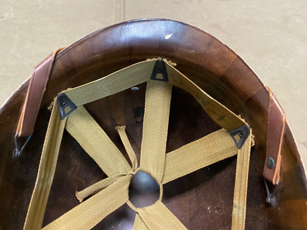 ORIGINAL WWII US ARMY M1 HELMET LINER-, ORIGINAL PAINT, LT MARKINGS