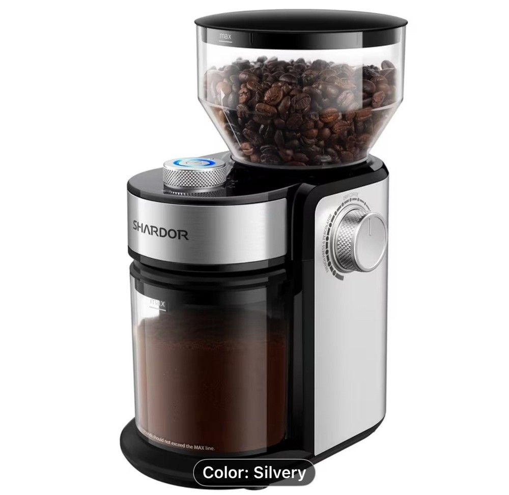 Electric Coffee Grinder with Adjustable Burrs 16 Precise Grinder Settings Black