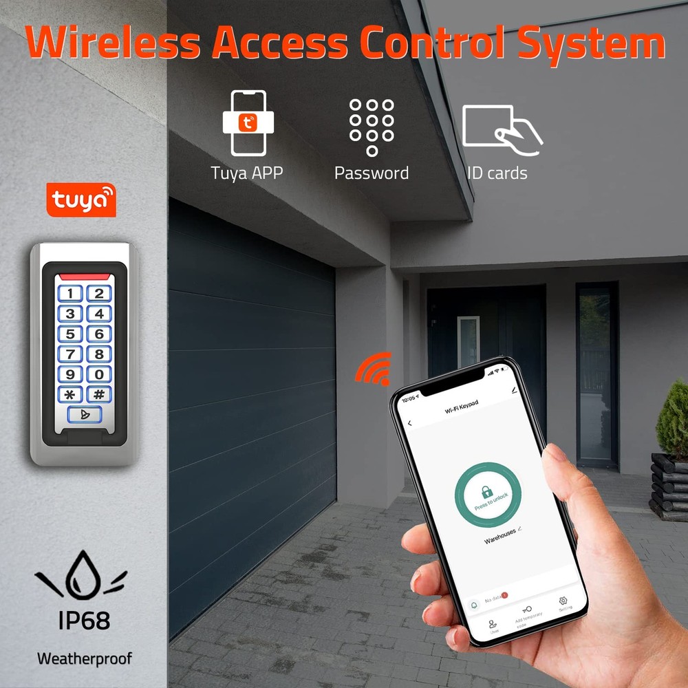 Wireless WiFi Access Control Keypad, Metal Stand-Alone Door Access Control Sy...