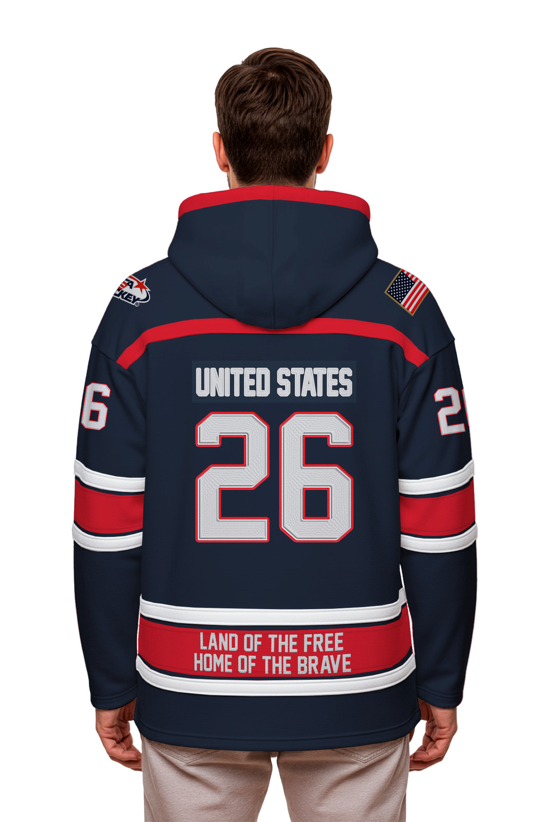 USA Hockey Shield Logo Official Embroidered Navy Lace Hoodie