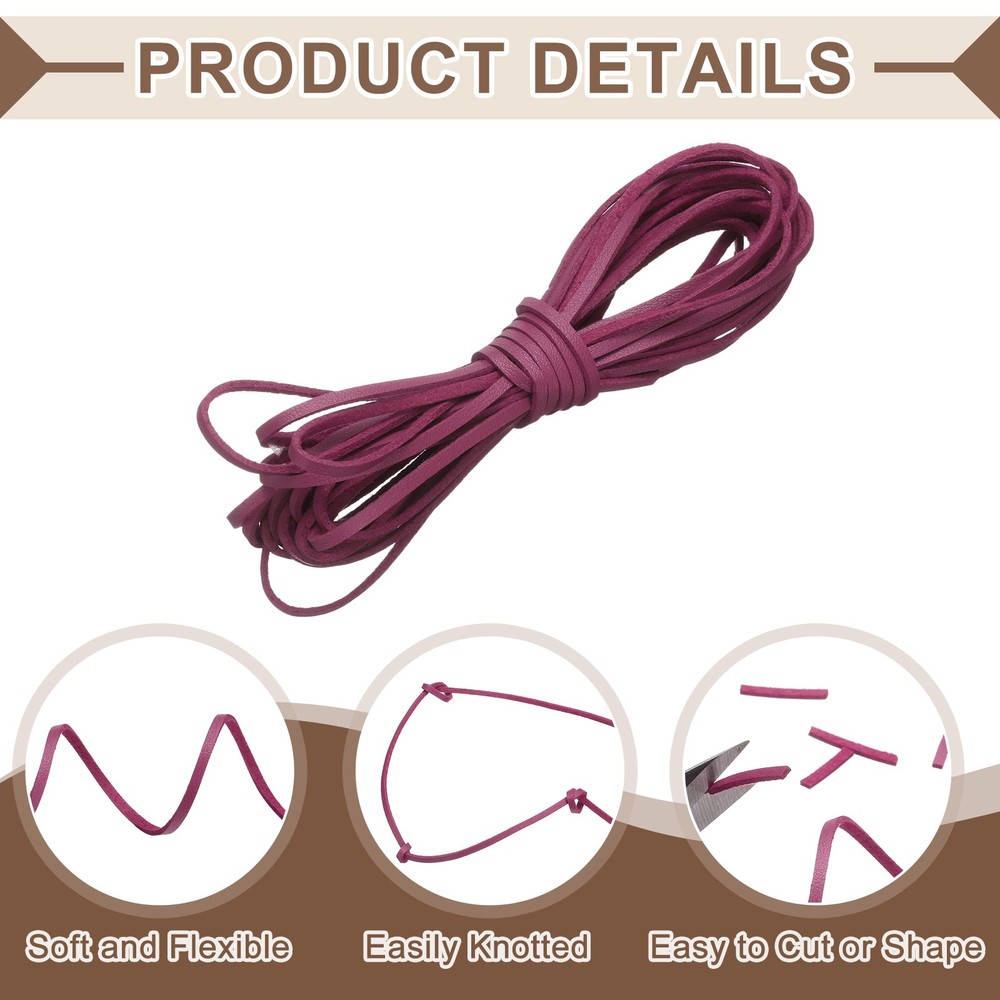 2 Pcs Flat Suede Leather Cord, 5.5 Yards 2.6mm Craft Braid String, Dark Rose