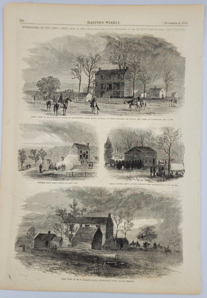 Appomattox Court House  1865 vintage print  Surrender of Lee's Army / Last Shot