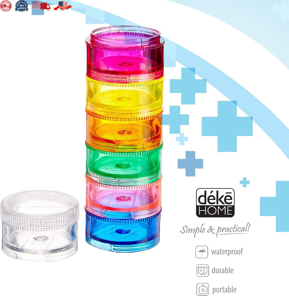 2 Pack Rainbow 7 Day Stackable Pill Organizer Case Tower Box Medicine Planner