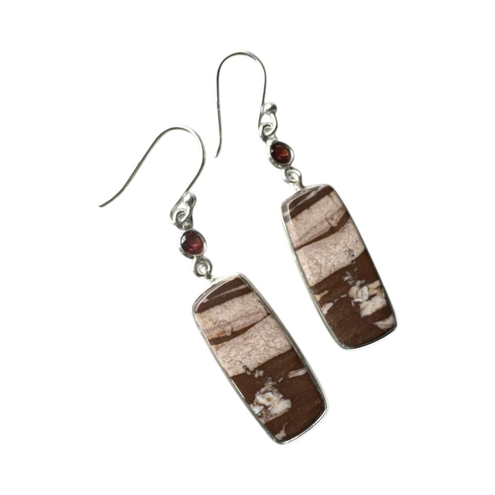 Coconut Jasper & Garnet Solid 925 Sterling Silver Earrings