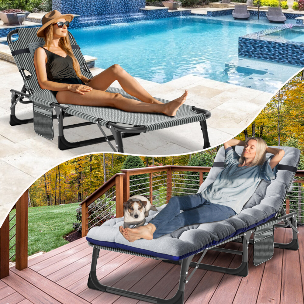 Slsy 4-Position Adjustable Cot Heavy Duty Folding Chaise Lounge Chair Outdoor
