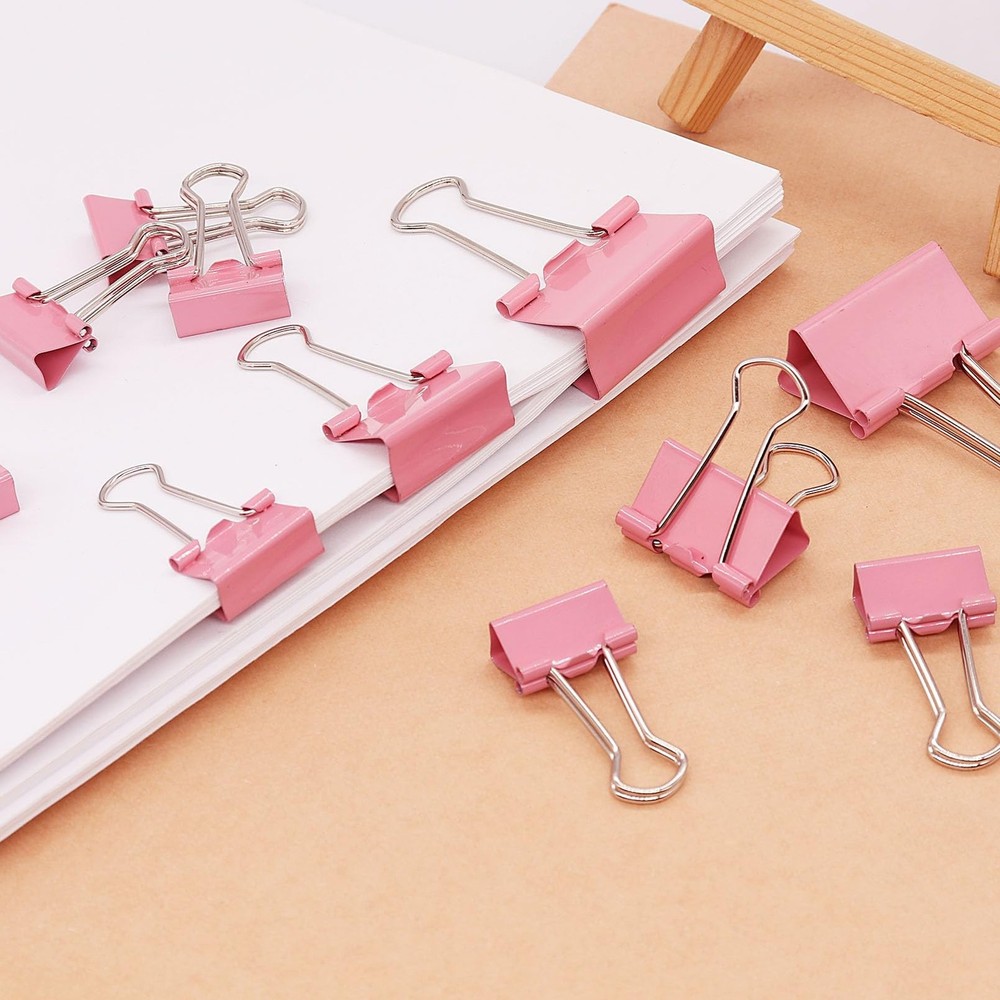 Pink Binder Clips Paper Clamps, Assorted Sizes Set (Small, Medium, Large) for...