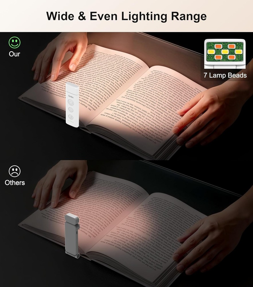 Compact USB-C Rechargeable Book Light with 5 Adjustable Brightness Settings