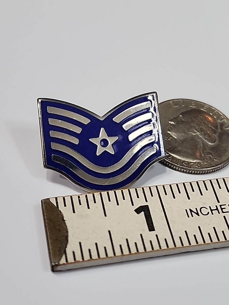 US Air Force Technical Sergeant E-5 Chevron Insignia Lapel Pin G-23 on Back