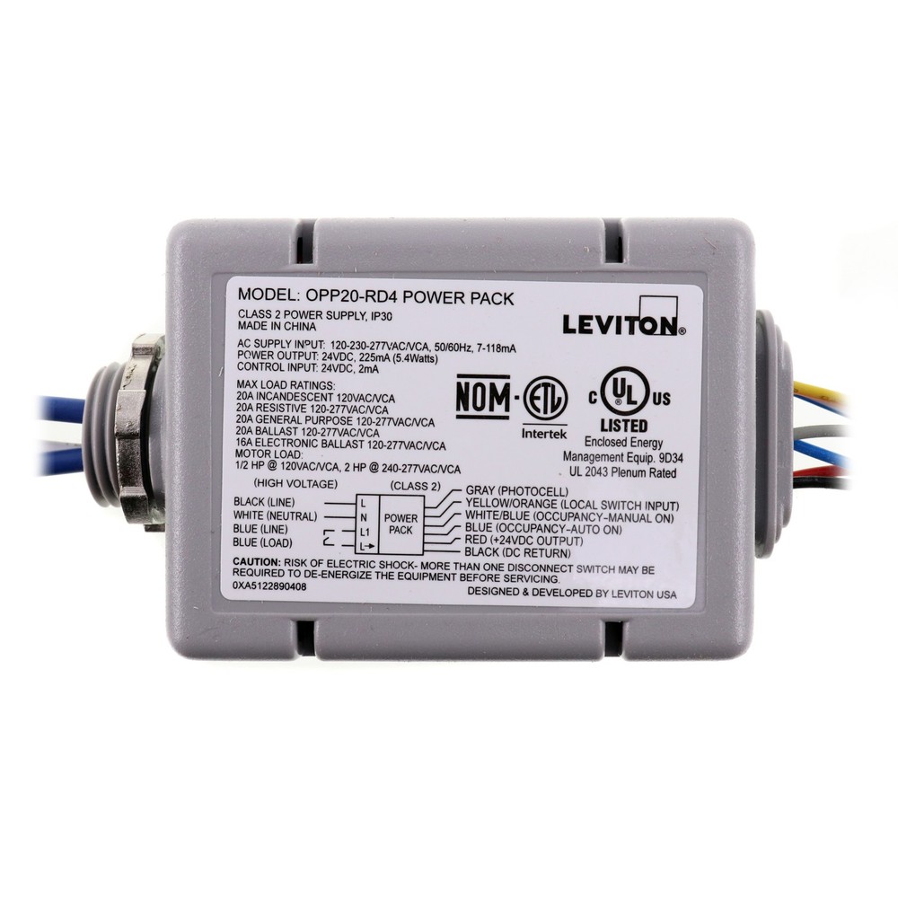LEVITON OPP20-RD4 OCCUPANCY SENSOR POWER PACK, 120/277VAC INPUT, 24VDC OUT
